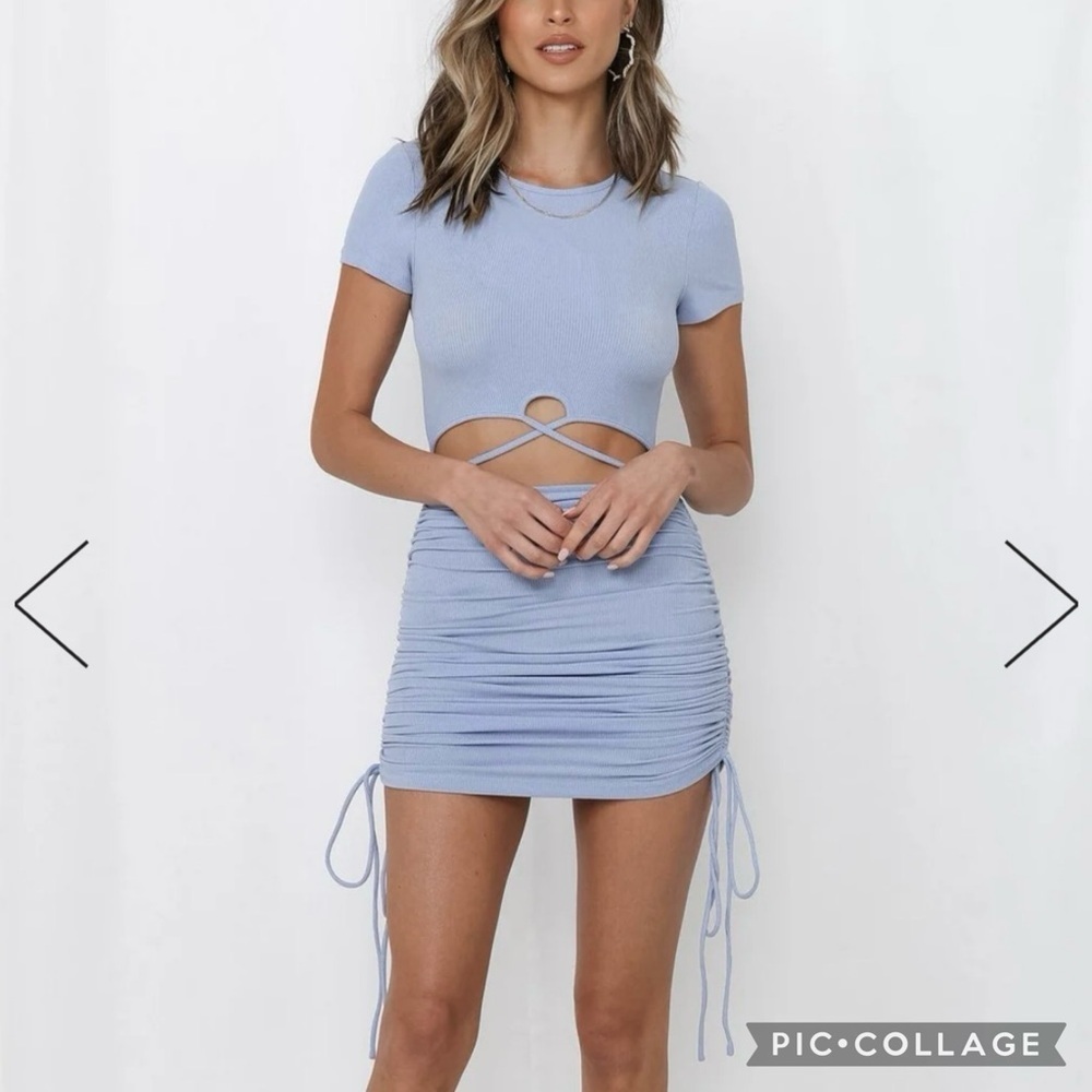 Princess Polly Periwinkle Blue Ruched Cutout Mini Bodycon Dress NWT 12 (jrs) Y2k